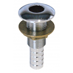 Vidange à la mer en laiton chromé avec raccord de tuyau.