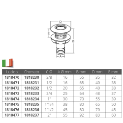 Vidange à la mer en laiton chromé avec raccord de tuyau. 2