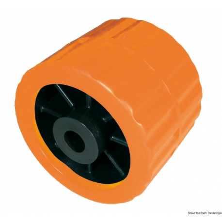 Rouleau latéral simple de 75 mm. ⌀ 100 mm. orange avec trou de Ø 15 mm.