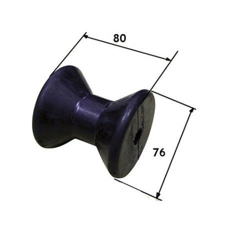 Rouleau simple universel 80 mm. Ø 76 mm. noir avec trou Ø 14 mm.