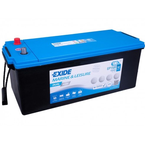 Exide Dual AGM 12 V 180 Ah Batterie de démarrage et de service EP1500