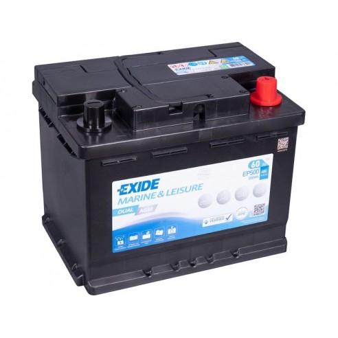 Exide Dual AGM 12 V 60 Ah Batterie de démarrage et de service EP500