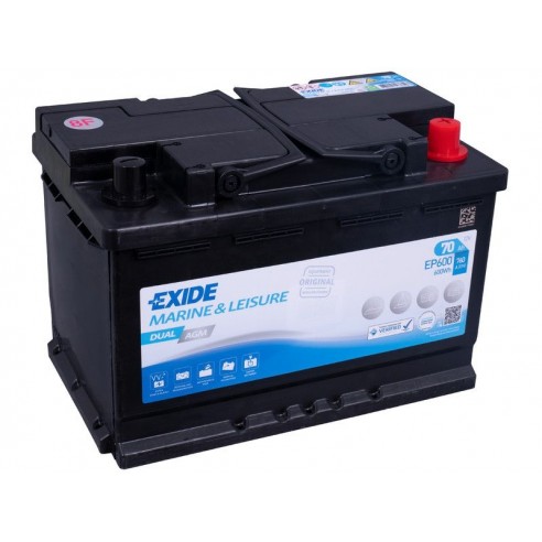 Batterie de démarrage et de service Exide Dual AGM 12 V 70 Ah EP600