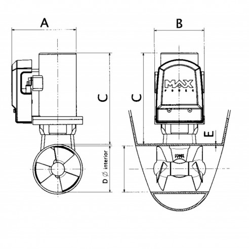 Propulseur d'étrave CT 60 12 V 4,4 kW. - Puissance maximale