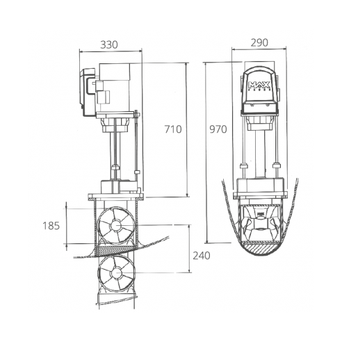 Propulseur d'étrave VIP 150 24 V 8,5 kW. - Puissance maximale