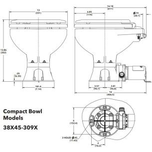 Jabsco 38045-3094 - WC Quiet Flush E2 Compact - eau douce 24 V 2