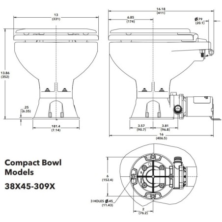 Jabsco 38245-3092 - WC Quiet Flush E2 Compact - eau salée 12 V