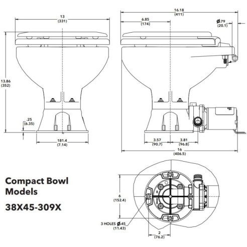 Jabsco 38245-3094 - WC Quiet Flush E2 Compact - eau salée 24 V